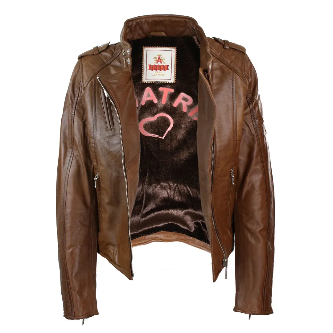 Women's Leather Red Biker Jacket Velvet Lining