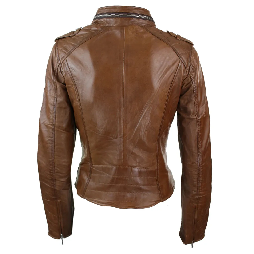 Women's Leather Red Biker Jacket Velvet Lining