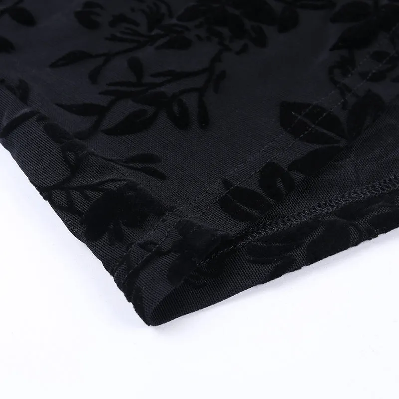 Women's Mesh Sleeveless Long Dress With Flower Print