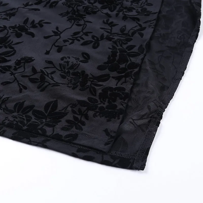 Women's Mesh Sleeveless Long Dress With Flower Print
