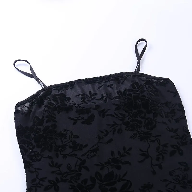 Women's Mesh Sleeveless Long Dress With Flower Print