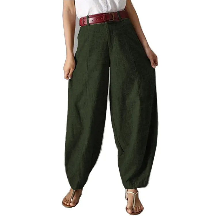 Women's Pants British Style Solid Color High Waist Wide Leg Casual Trousers